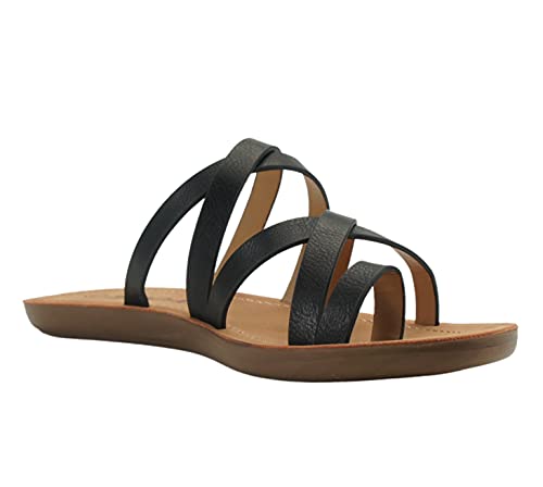 Soda ISABEL ~Women Fashion Comfortable Slip On Flat Cross bands Toe Ring Fashion Sandals